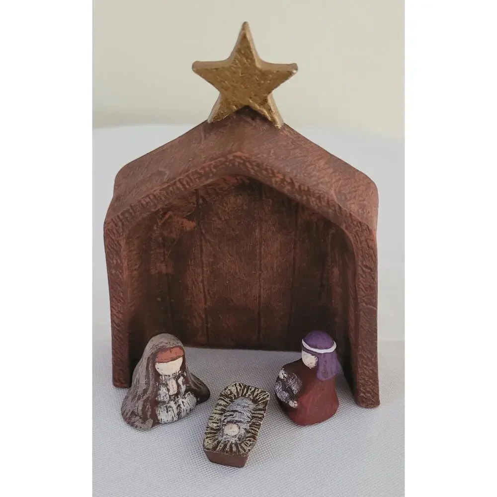 Mexican Folk Art Hand Painted Pottery Nativity/Manger Set -- 11 pieces